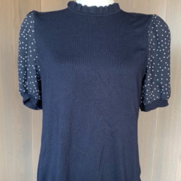 ADRIANNA PAPELL Navy Knit Puff Sleeve *NWT* - Picture 1 of 8